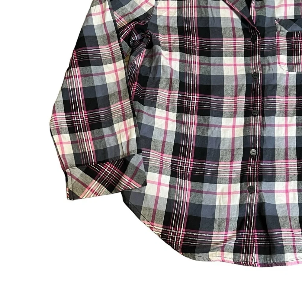 Victoria’s Secret Plaid Long Sleeve Pajama Top Womens Size XS Red White